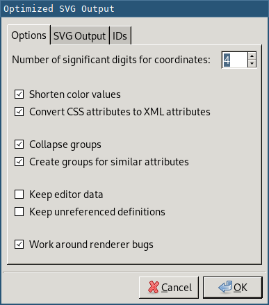 Inkscape save as Optimized SVG dialog